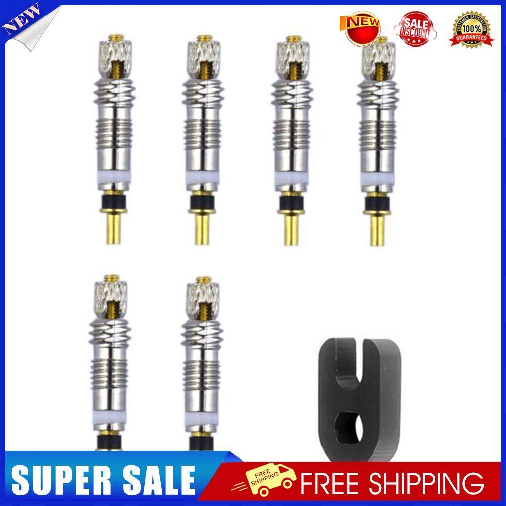 6pcs Brass Presta MTB Road Bike Bicycle Tire Valve Core + Removal Tool
