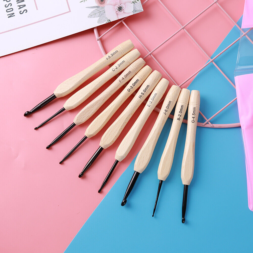 9pcs Wooden Crochet Hooks Knitting Needles Set 2-6mm Crochet Sewing Craft
