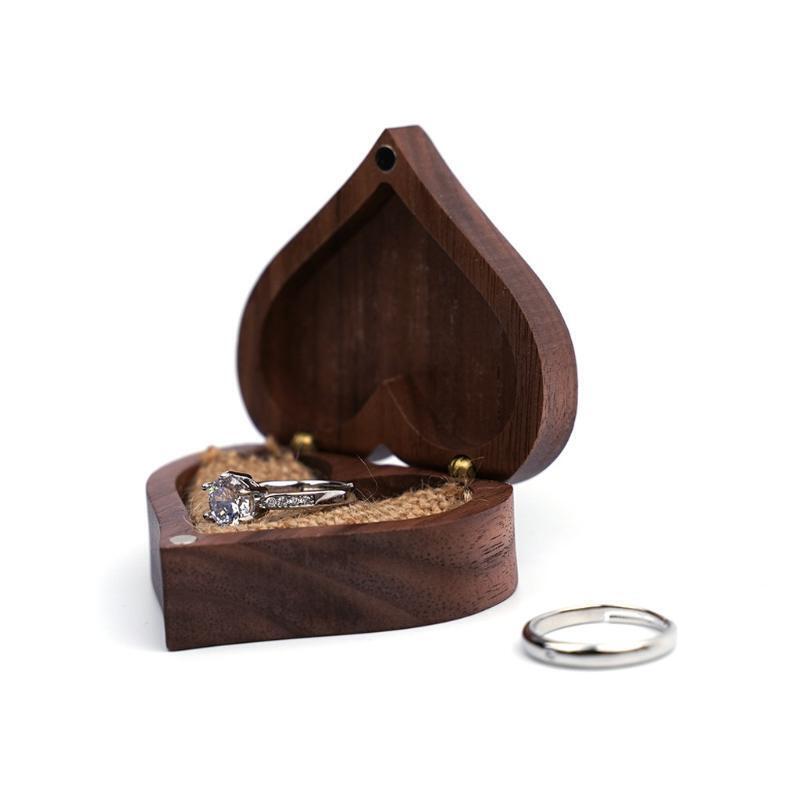 Heart  Walnut Wood Ring Box Proposal Engagement  Ring Holder Jewelry  Wooden Box