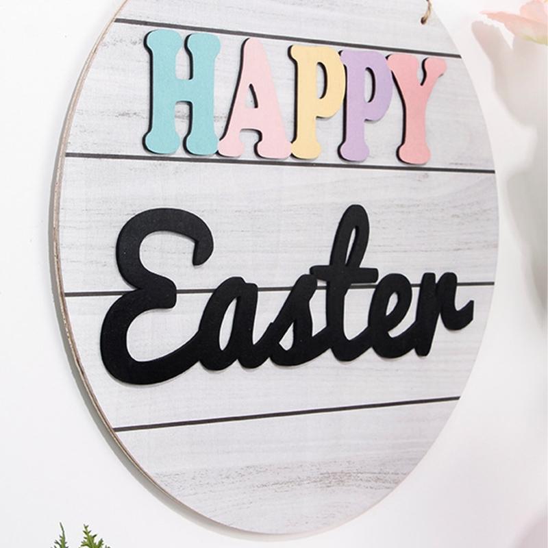 Happy Easter Wooden Hanging Sign Rustic Front Door Hanger Festival Wall Decor