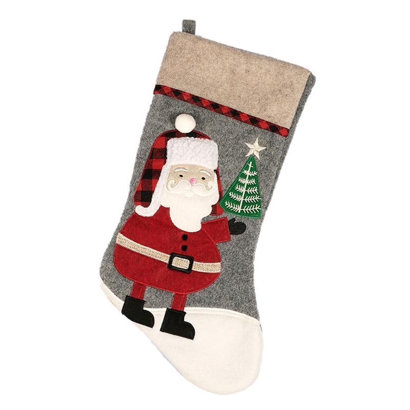 Christmas Santa Stocking Red Black Plaid Cloth Stockings Pendant Crafts