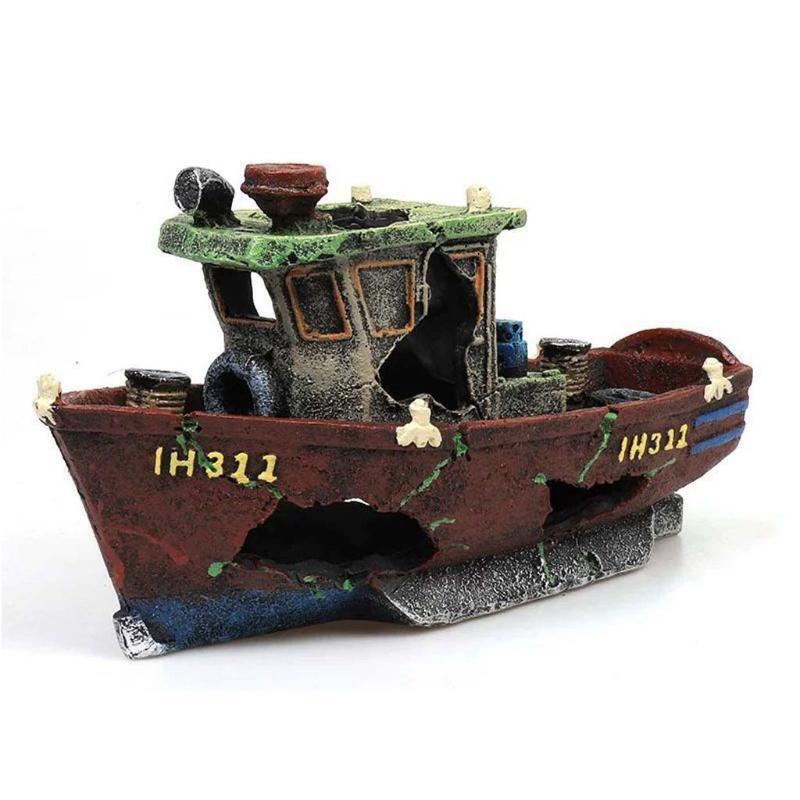 Fishing Boat Shipwreck Shelter Fish Tank Landscaping Ornament Simulation Crafts