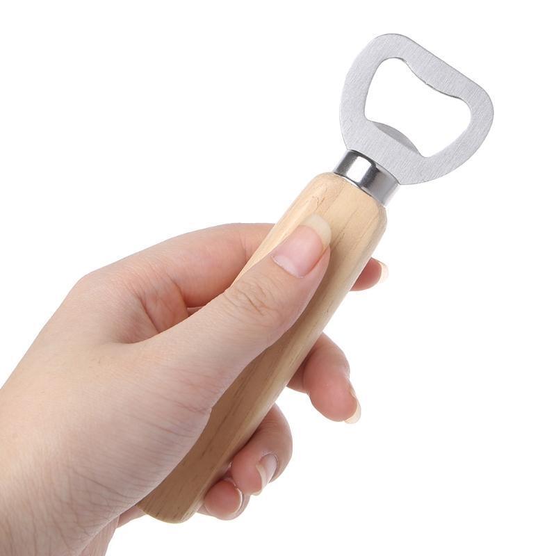Wood Handle Handheld Bartender Bottle Opener For Opening Beer Cider Soft Drinks