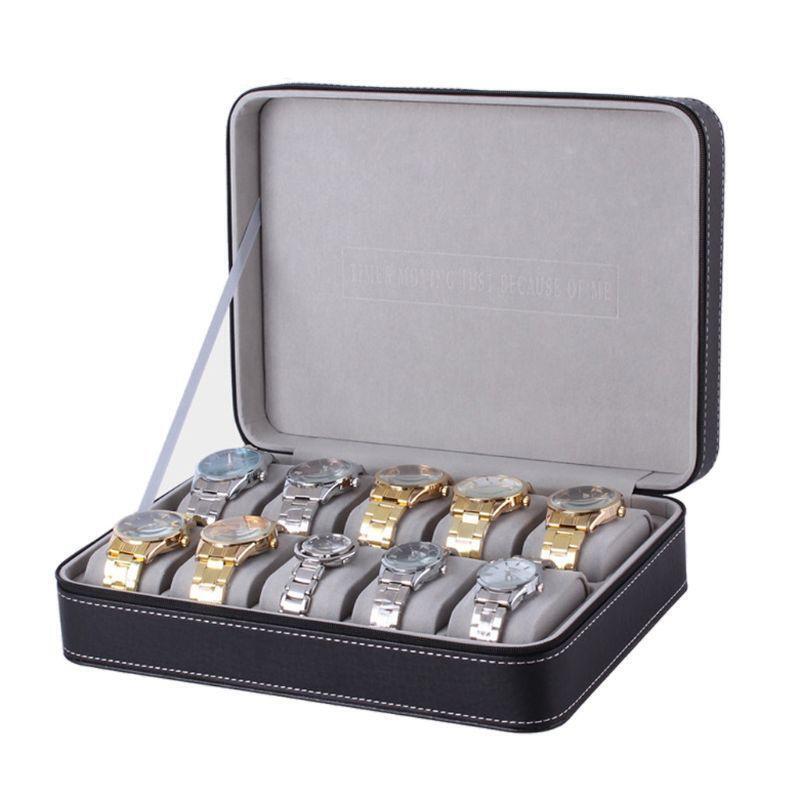 10 Grid Watch Bag Portable Travel Zipper Case Collector Storage Jewelry Box