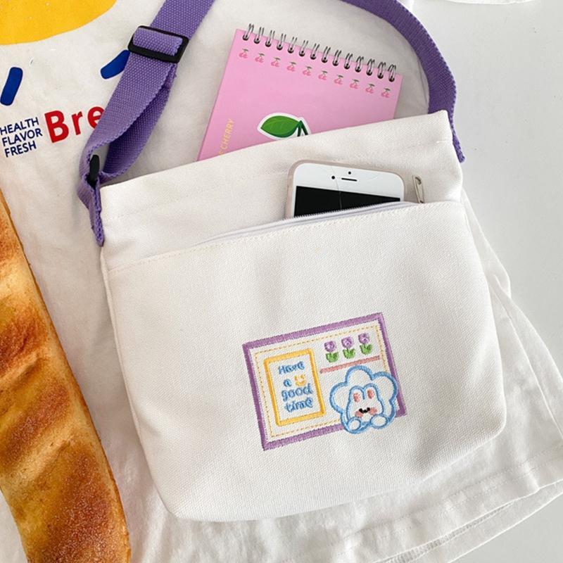 Cartoon Printed Messenger Bag Small Canvas Shoulder Bag Crossbody Bag for Girls