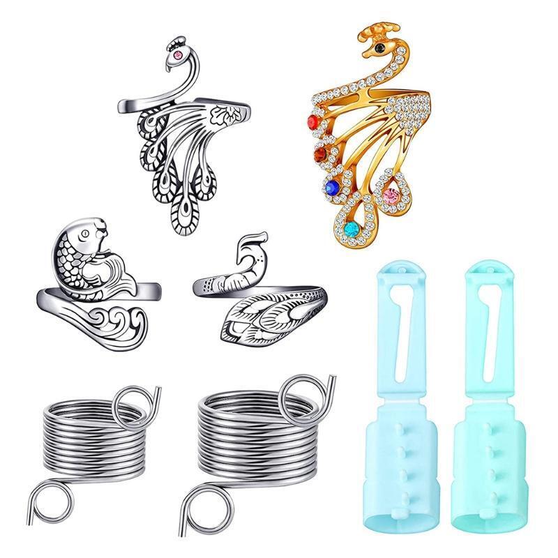 Finger Holder Set, 2 Pieces Adjustable Knitting Crochet Loop Rings with Metal a
