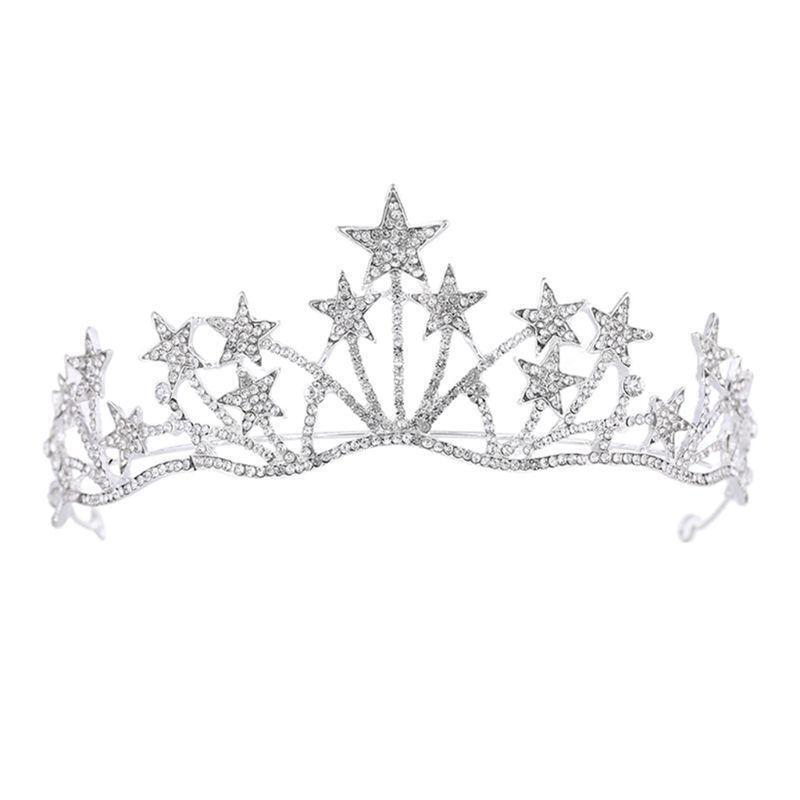 Star Shaped Rhinestone Bridal Crowns Tiaras Headpiece for Wedding Ceremony Party