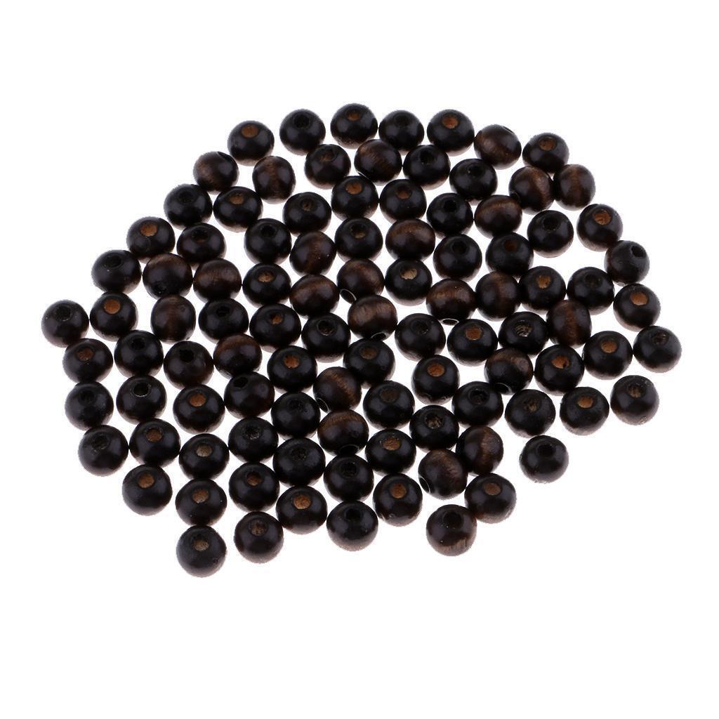 100 Pieces Black Round Wooden Beads Loose Beads for Kids Beading Craft 8mm