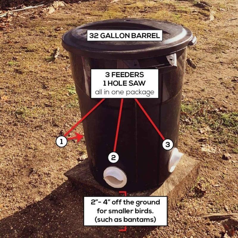 Rain Proof Poultry Feeder Port Gravity Feed Kit for Buckets Barrels Boxes DIY