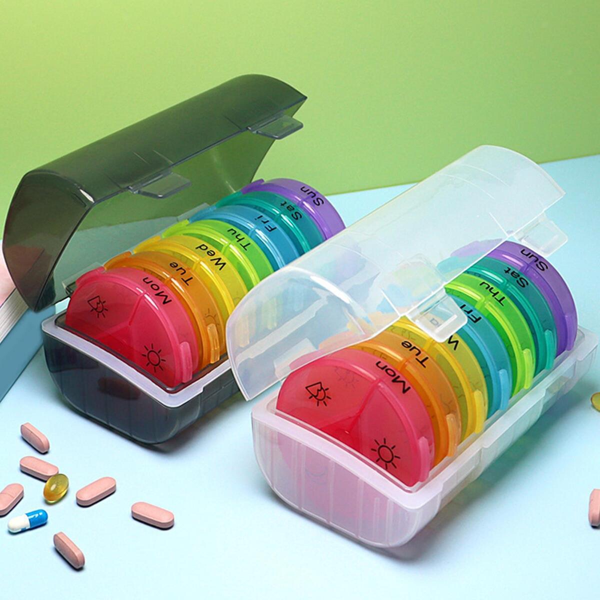 Pill Cases with 7 Individual Pill Boxes 21 Grids Sealing Black