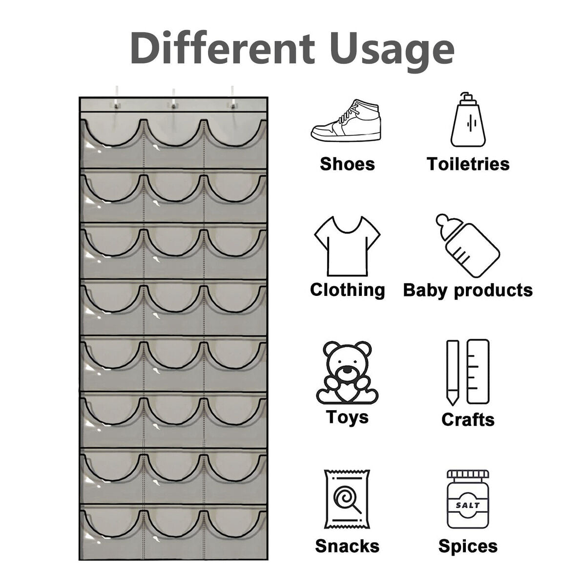 Baseball Hat Rack 24 Clear Hanging Over The Door to Protect Cap (Grey)