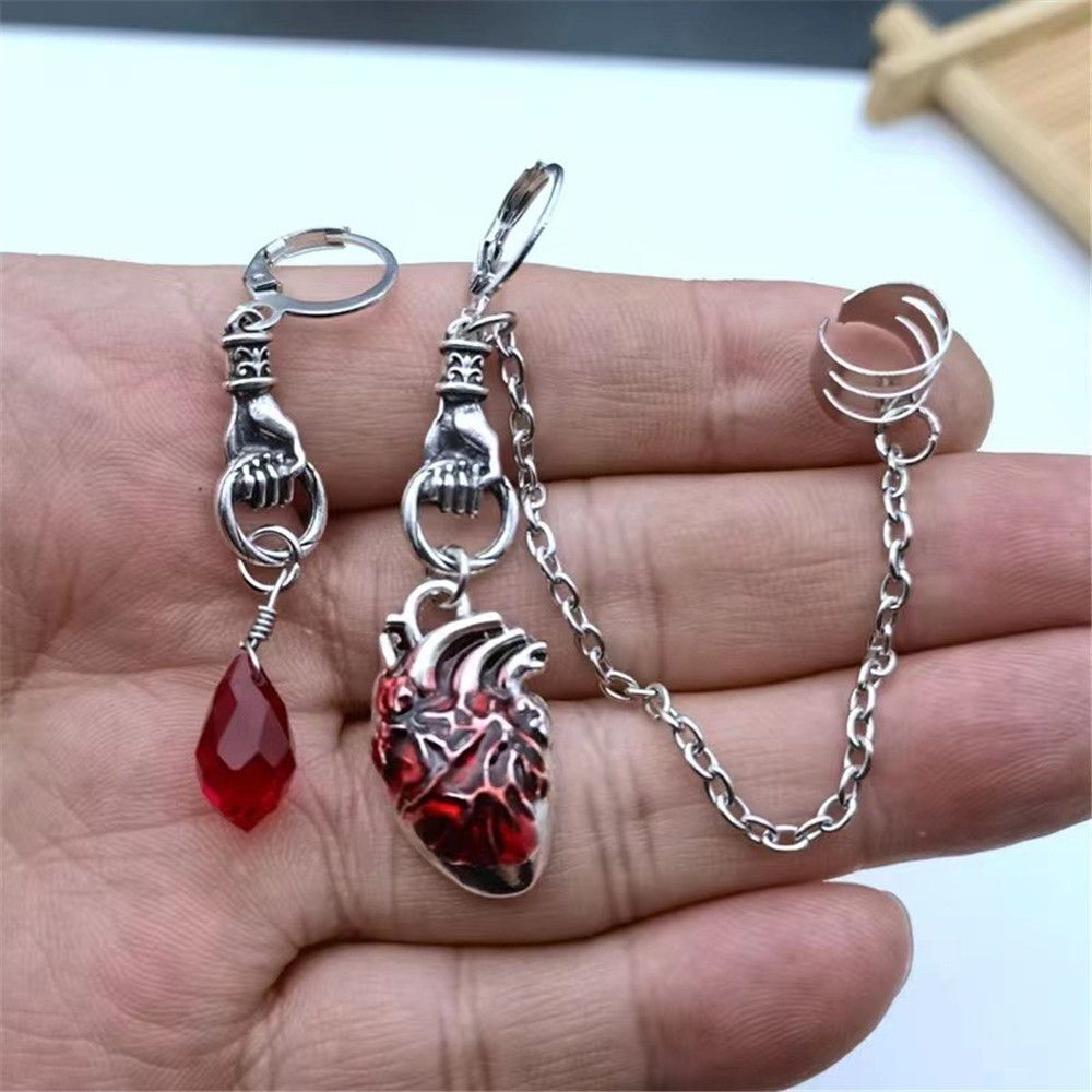 Witchy Asymmetrical Cuff Earrings The Beating Heart Jewelry Gift Chain Ear Clip