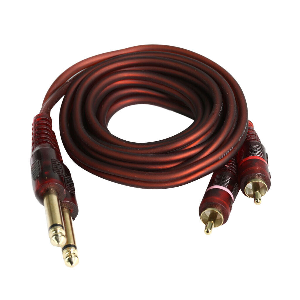 Dual 1/4" To Dual 2 RCA  Cable  6.35mm 1/4" Phono   1.5m