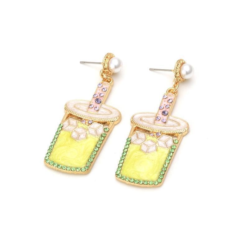 Rhinestone Milk Tea Cup Shape Earrings Suit for All Kinds of Face Creative
