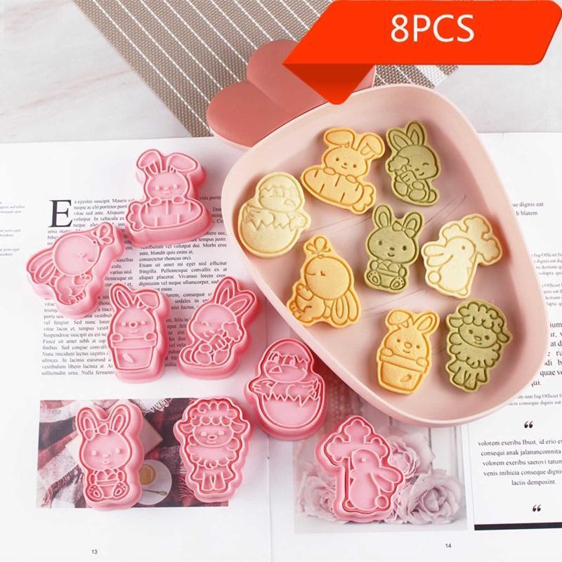 8 Pack Easter Theme Pattern Cookie Moulds Cookies Cutters Plastic Biscuits Molds