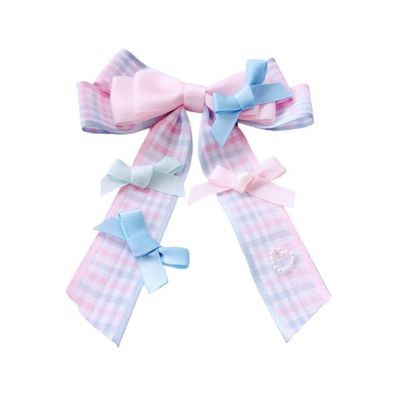 Big Bowknot Hair Barrette Plaid Bowknots Hair Clips Lovely Lolita Side Hair Clip