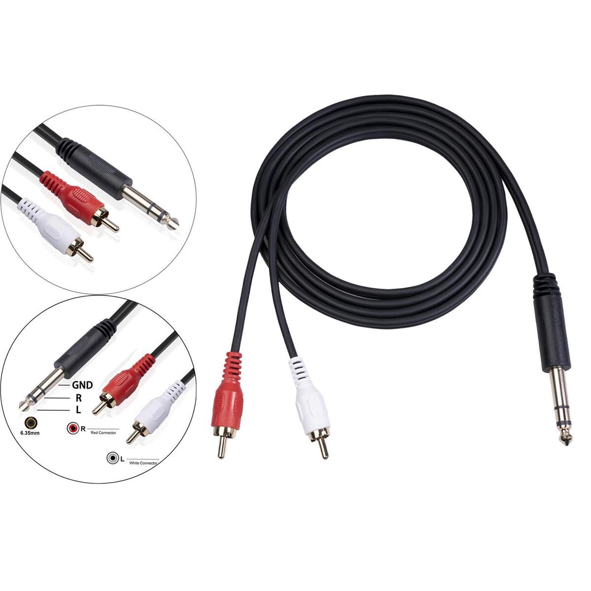 6.35 mm to 2RCA Cable Stereo Equipment 1.5M Length for Smartphones MP3 35 mm