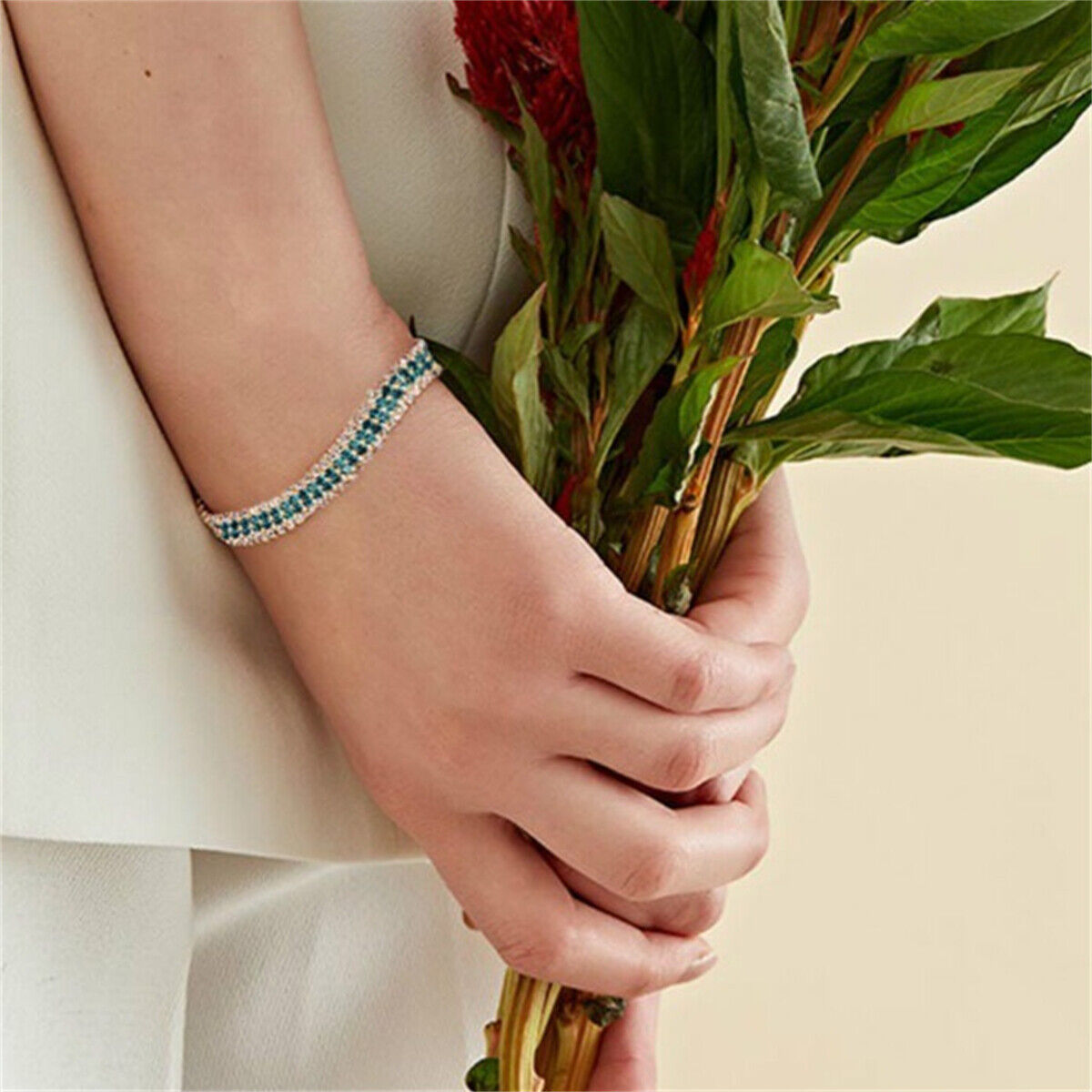 Luxury Round Cut Diamond Rhinestone Crystal Tennis Bracelet Women Jewelry Gift