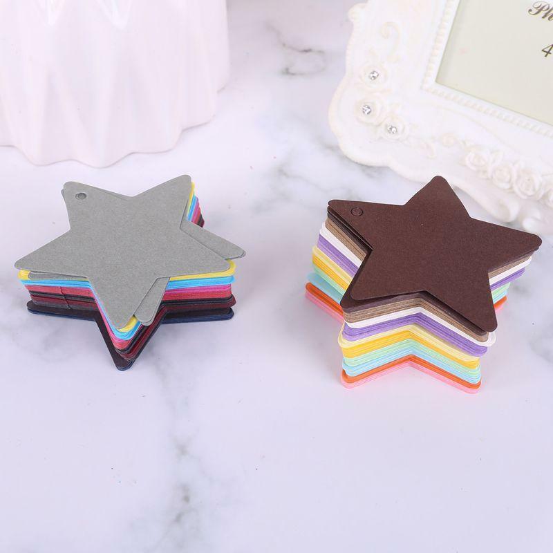 200pcs Christmas Star Kraft Paper Blank Gift Tags Hang Label Price Cards Strings