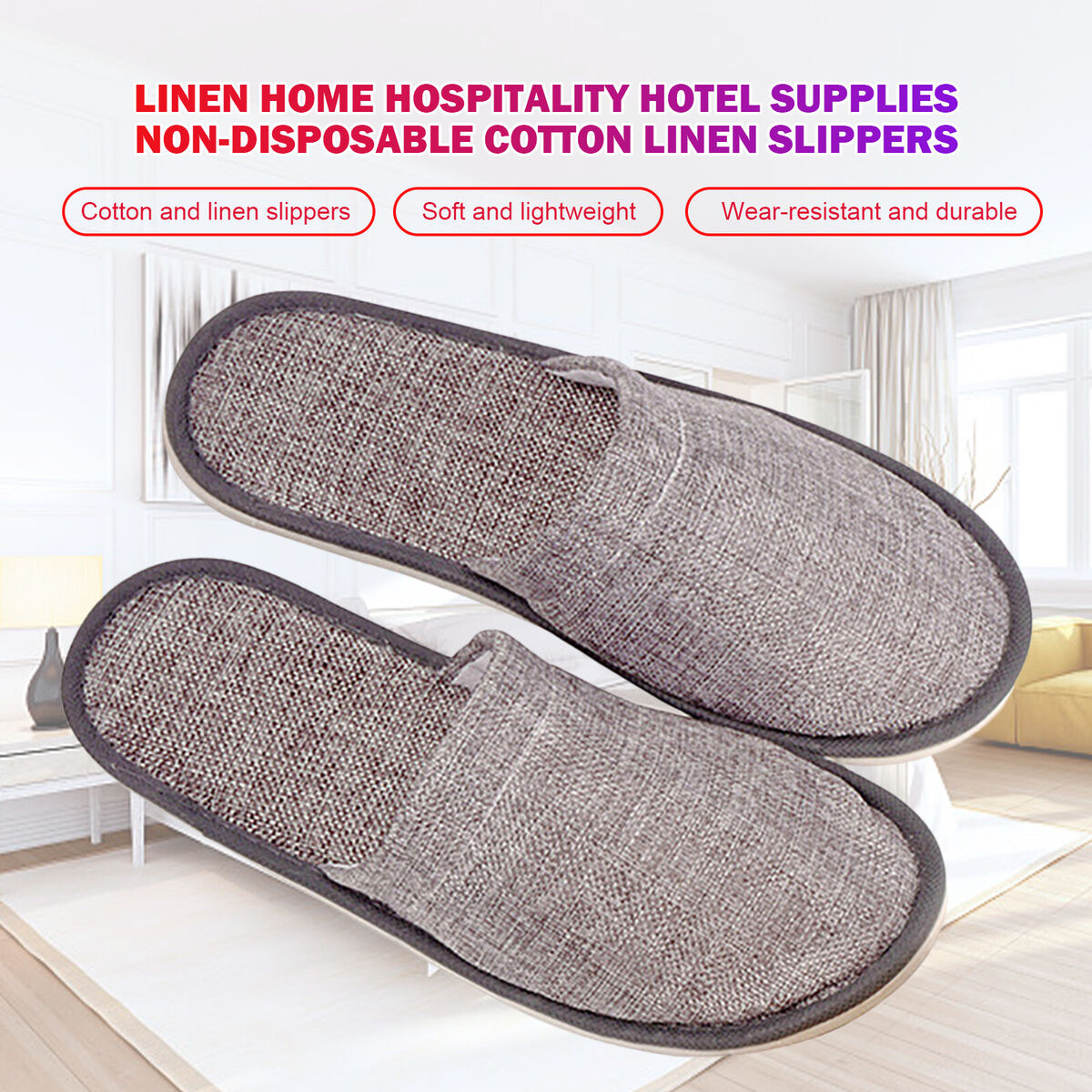 SPA Slippers - Non-slip Closed Toe Slippers for Home Hotel Guest (Grey)