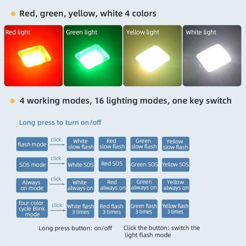 Anti Collision Night Light Strobe Light 4 Colors 16 Mode Flash Micro USB Charge