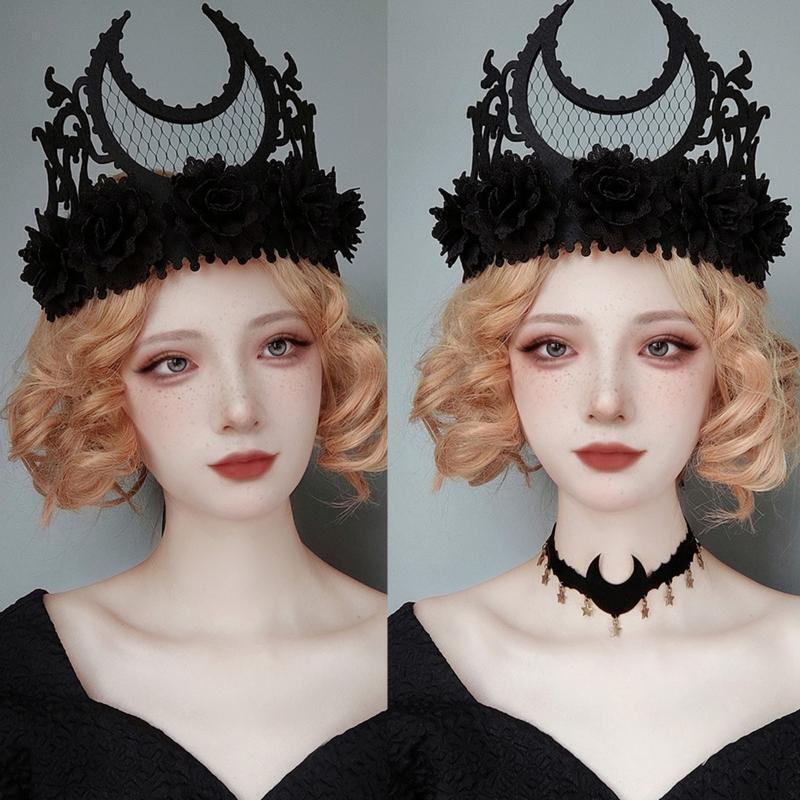 Punk Demon Witch Crown Headdress Black Headband All-match for Street Shooting