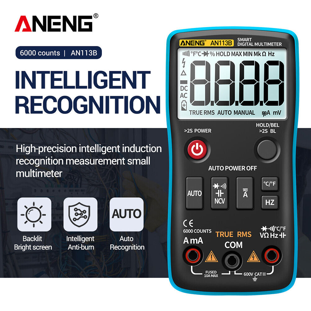 ANENG AN113B 6000 Counts Digital Multimeter True RMS LCD Voltmeter (Blue)