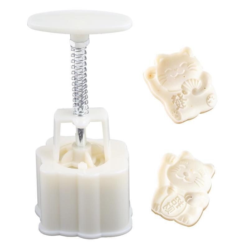 Plastic Mooncake Stamps Lucky Cat Shape Mooncake Mold Festival DIY Hand Press