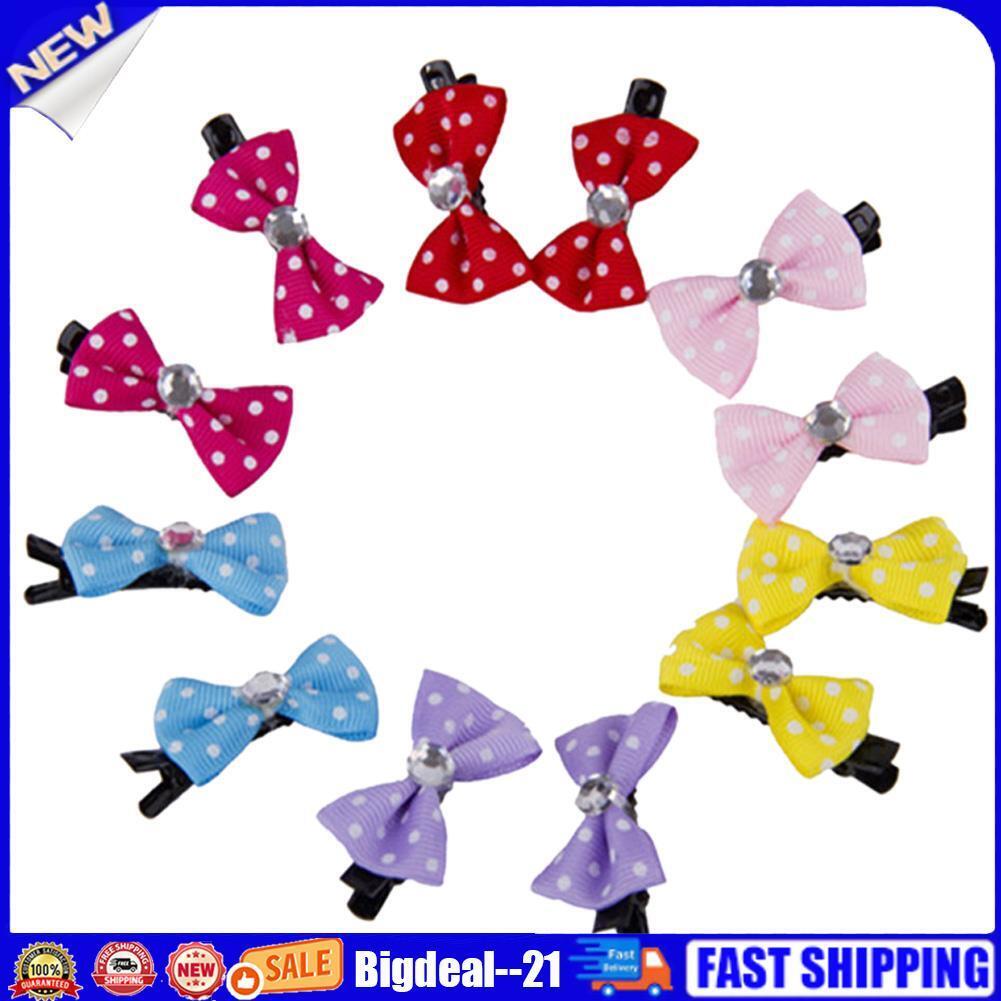 10pcs Pet Cat Dot Grooming Hairpin Mixed Ribbon Hair Bow Dog Rubber