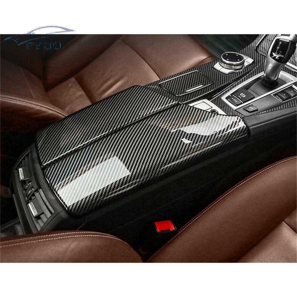 Carbon Fiber Look Console Armrest Cover Pad For BMW 5 Series F10 F18 2011-17 RHD