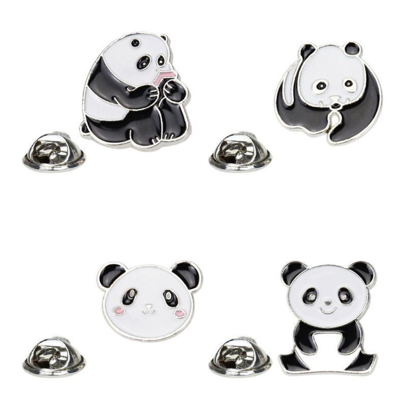 4Pcs Cute Panda Bear Enamel Lapel Pin Animal Pride Brooch Fashion Jewelry