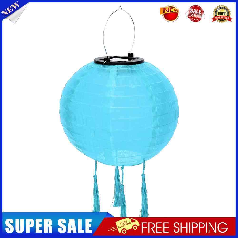 Solar Nylon Lantern Lamp Waterproof Outdoor Hanging Lamp Decor (Light Blue)