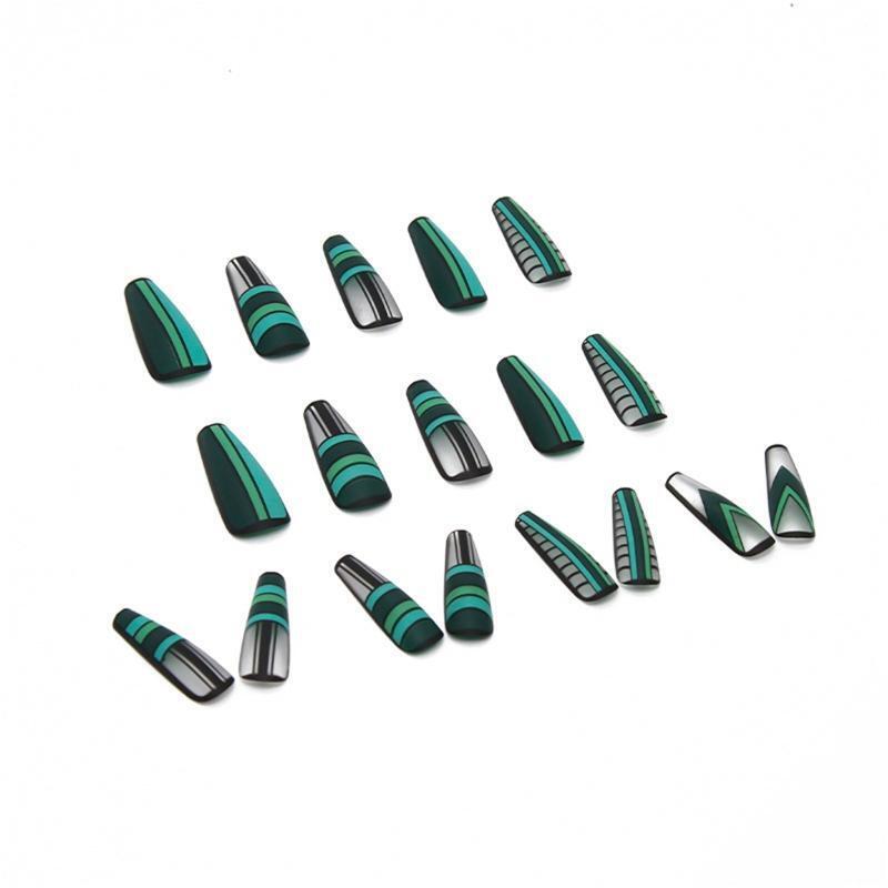 Green Plaid Press On Nail Ballerina Matte Press On Nails for Girls French Tip