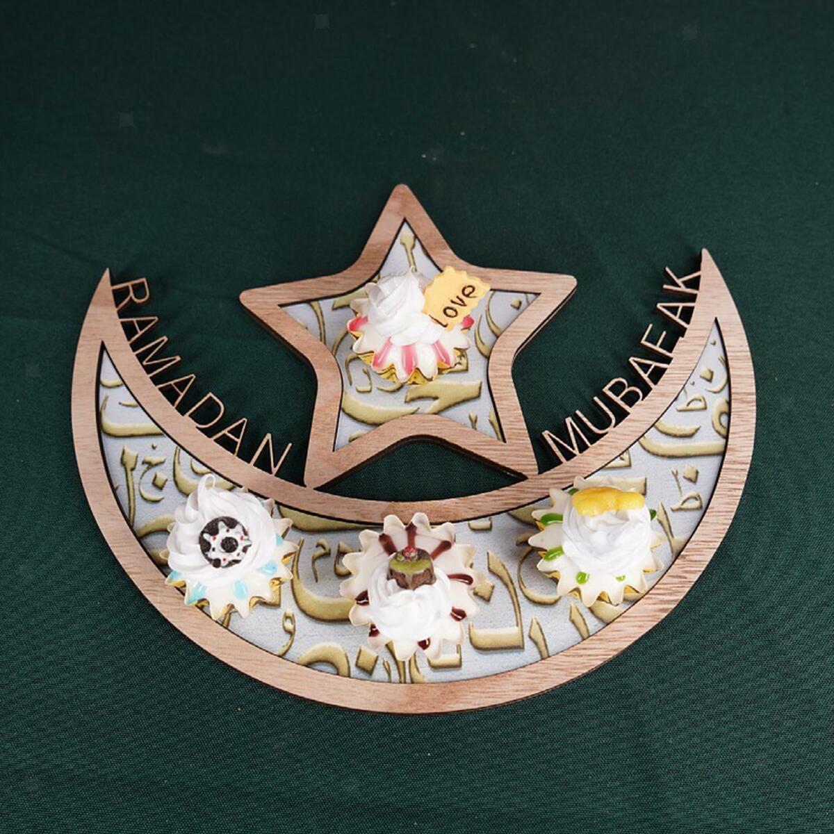 2 Pieces Ramadan moon and  Shape Food Tray Dessert Pastry Party Serving Tray