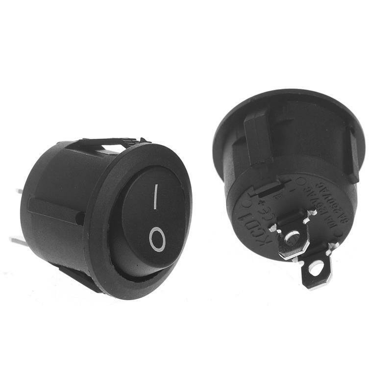 2Pcs/Lot Mini 3-Pin Round Black SPDT ON-OFF Snap-In Rocker Switch 6A 250V AC