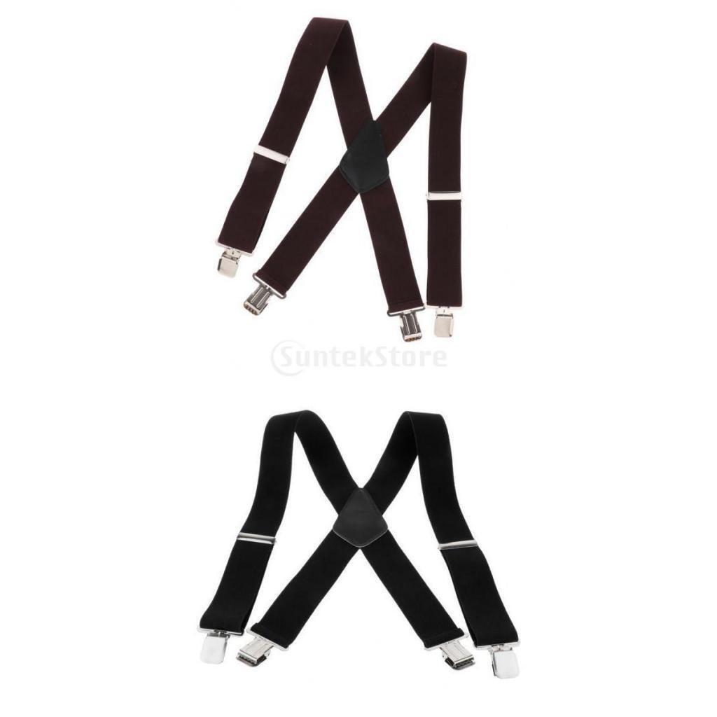 2x Mens Wide Adjustable Braces Suspenders Elastic Clip on Trousers Jeans XShape