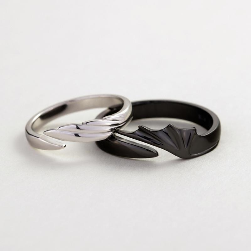 2Pcs/Set Hip Hop Angel And Devil Couple Ring Men Women Agjustable Open Ring