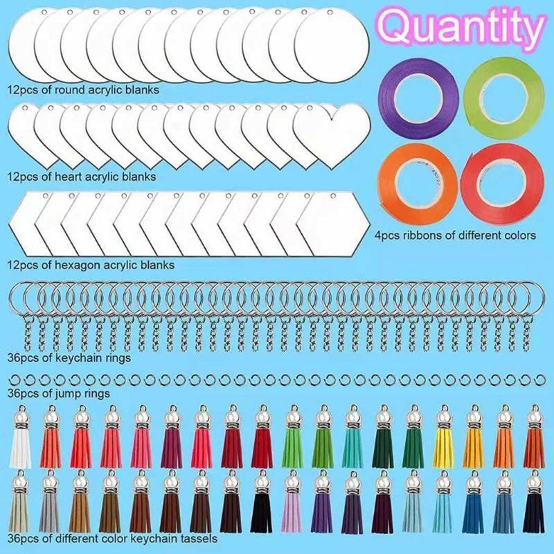 Acrylic Keychain Blanks 148 pcs Bulk Clear Circle Round Heart Shape Acrylic Disc