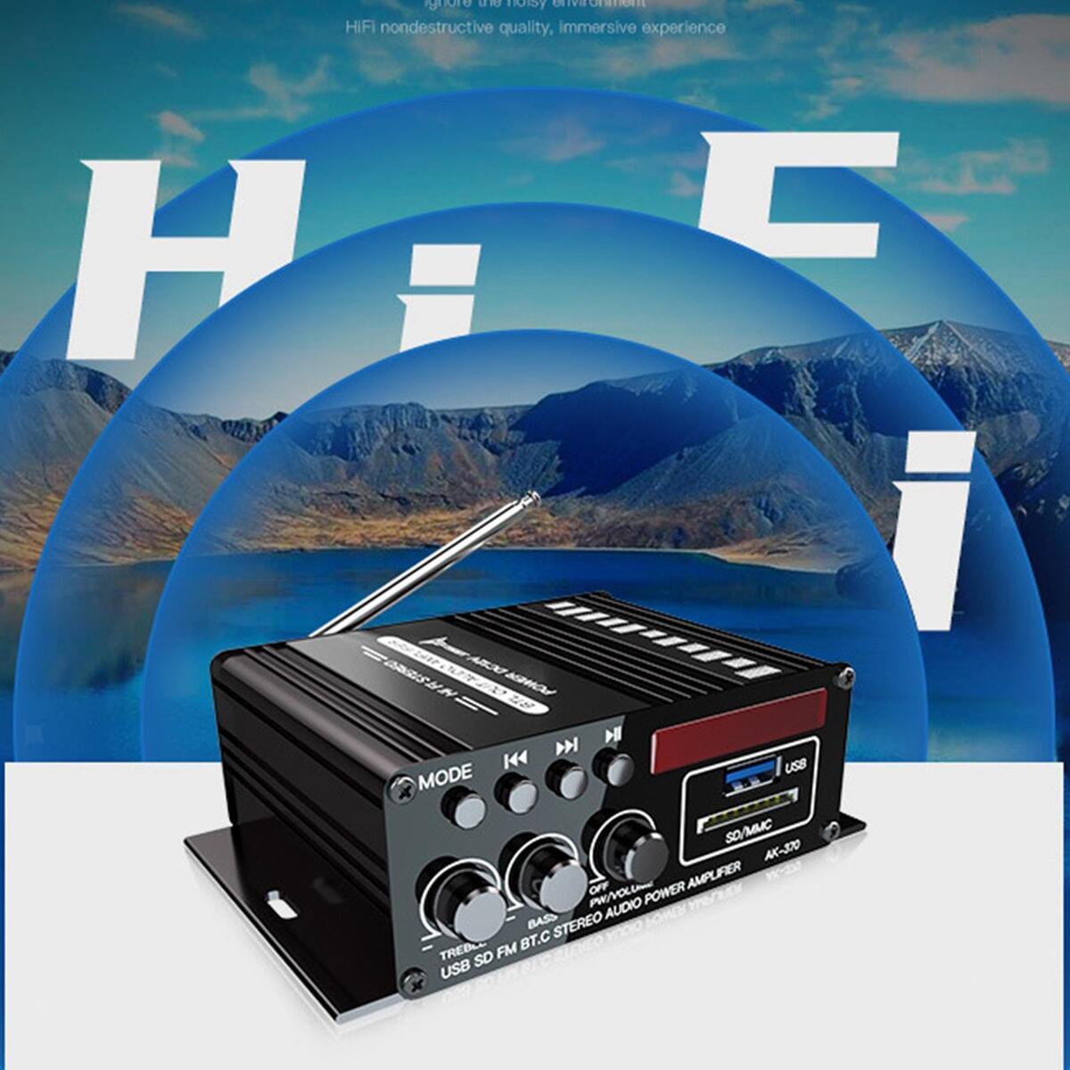 2 Channel Car Amplifier 2.0 Channel Output FM 87.5-108MHz HiFi for Tablet TV