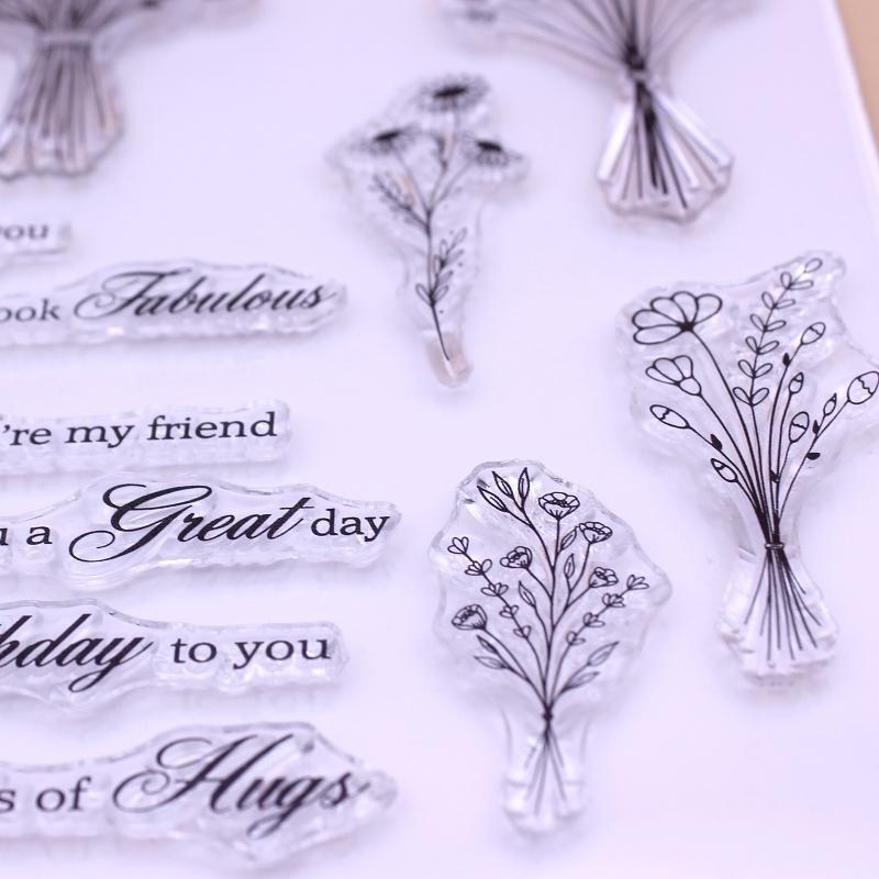 Flower Bouquets Blessing Words Clear Stamp Seal Handmade Crafts Embossing Decor