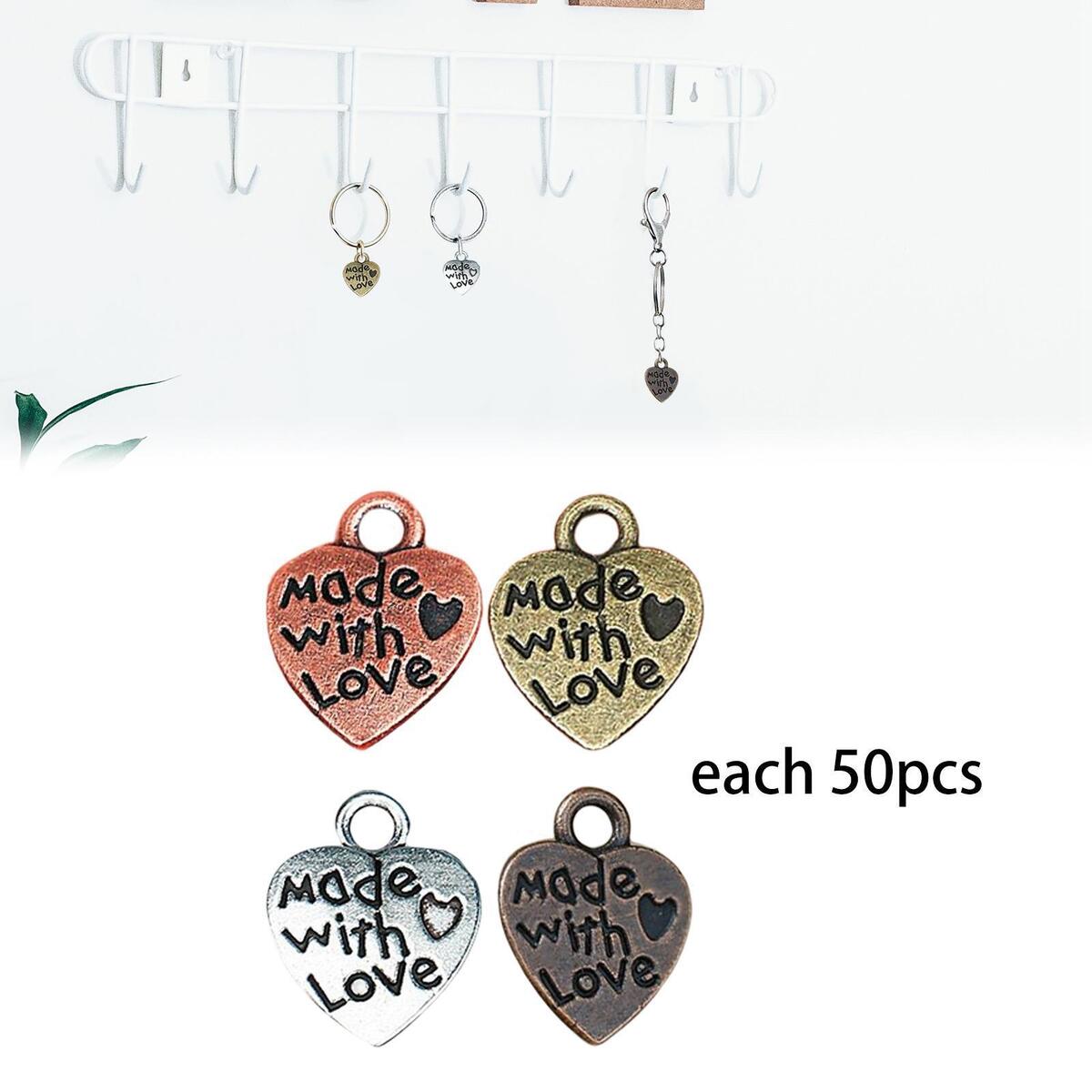 200Pcs Heart Charms for Jewelry Making Findings Made with Love Pendants