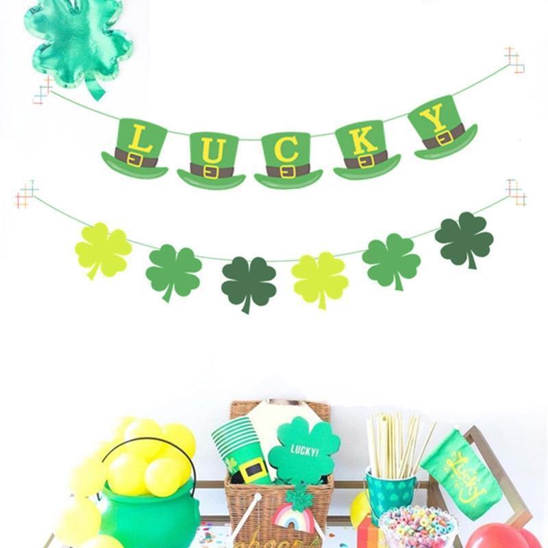 Saint Patricks Day Decors Shamrock Four Leaf Banner Flag Ballon Cake Toppers