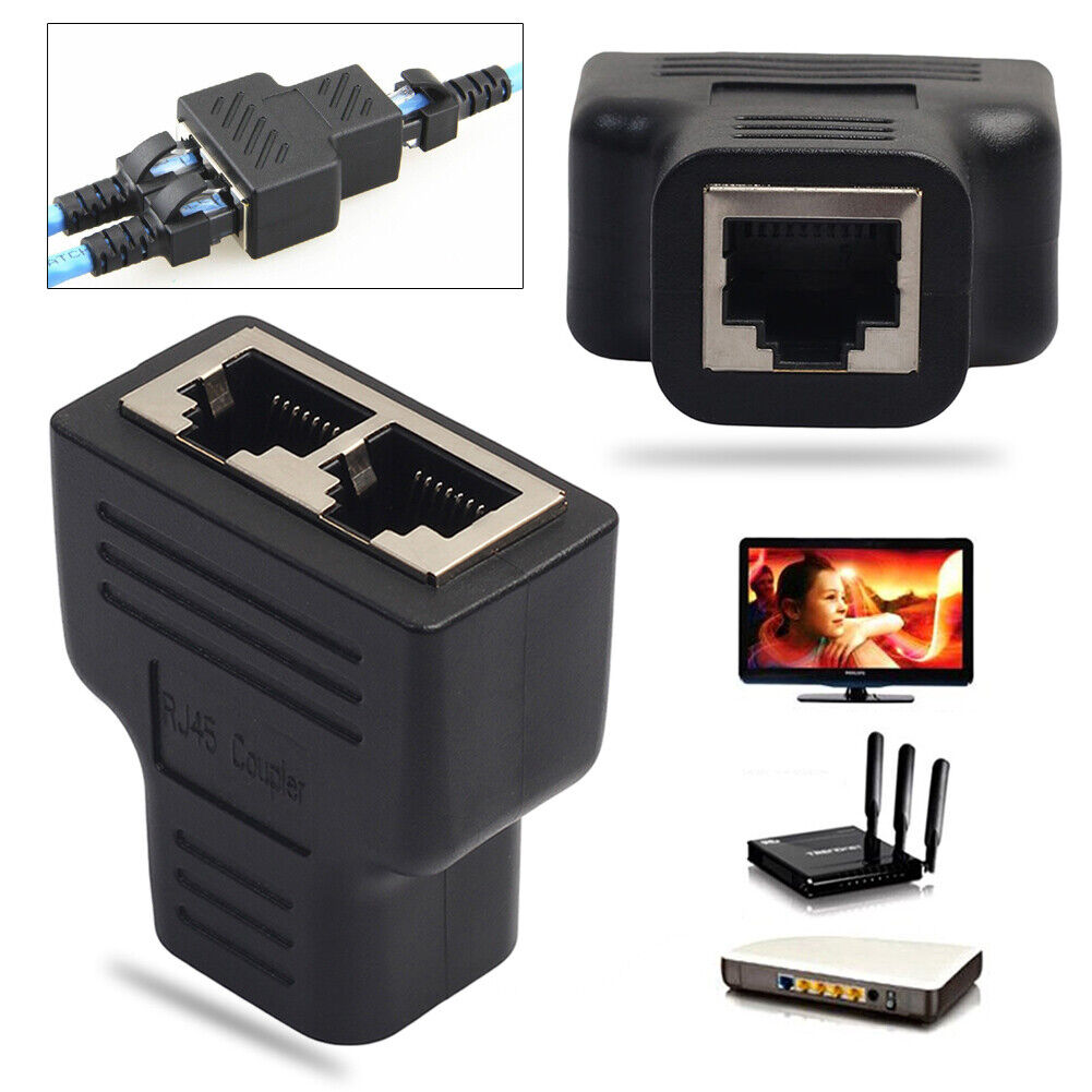 RJ45 Splitter Adapter 1 to 2 Dual Female Port CAT5/CAT 6 LAN Ethernet Sockt