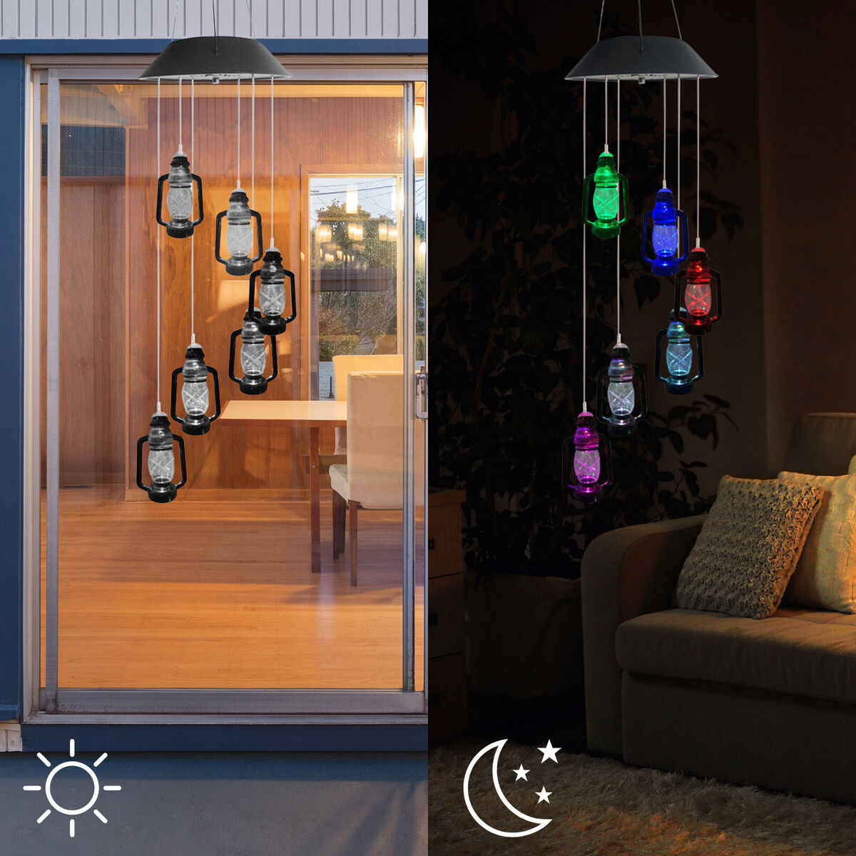 Solar Lanterns Wind Chime, Color Changing LED Light Wind Bell for Outdoor