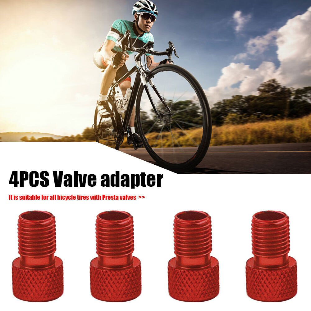 4x Presta to US Bike Tire Valve Adaptor Converter Aluminum Adapter (Red)