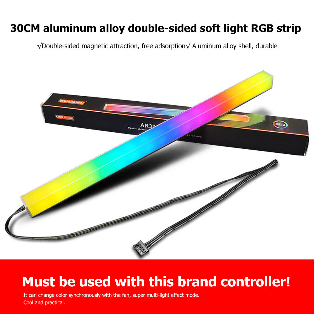 COOLMOON 30cm Light Strip Aluminum Magnet RGB LED Color Lamp (Small 4Pin)