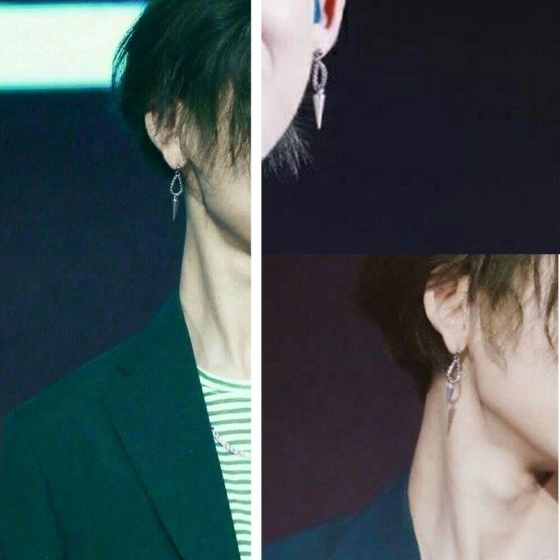 Korean KPOP Bangtan Boys Album Mismatch Titanium Tassel Chain Drop Earrings