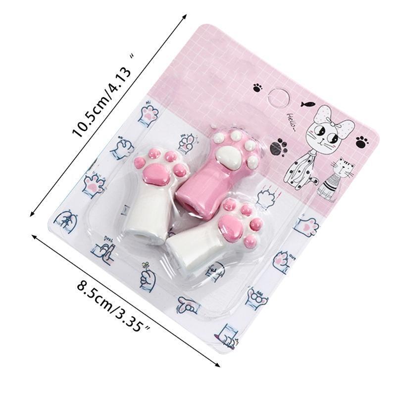 Set of 3Pcs Cartoon Kitten Paw Eraser Decorative Pen Caps Easy Erasing Non-toxic