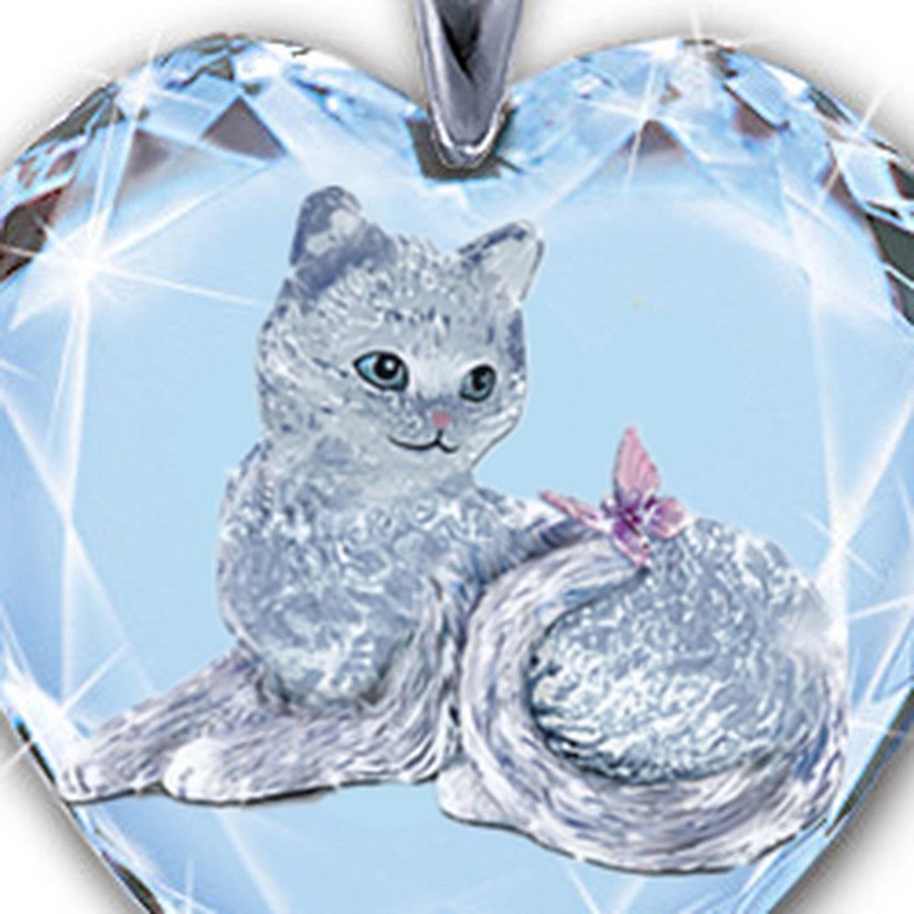 Party White Crystal Cat Pattern Pendant Heart Shaped Jewelry Women's Necklace