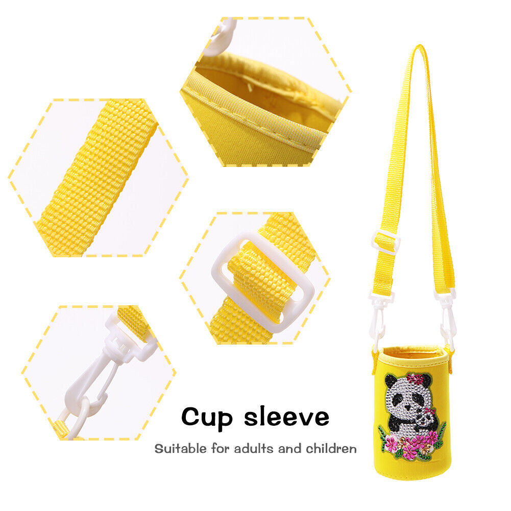 Round Messenger Strap Water Bottle Insulated Protective Bag (Yellow Panda)